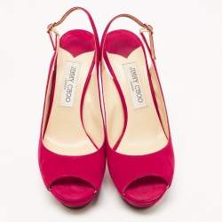 Pre Owned Jimmy Choo Pink Suede Peeptoe Slingback Sandals Size 38.5