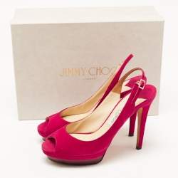 Pre Owned Jimmy Choo Pink Suede Peeptoe Slingback Sandals Size 38.5