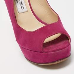 Jimmy Choo Pink Suede Platform Peep Toe Slingback Sandals Size 38.5