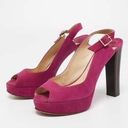 Jimmy Choo Pink Suede Platform Peep Toe Slingback Sandals Size 38.5