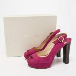 Jimmy Choo Pink Suede Platform Peep Toe Slingback Sandals Size 38.5