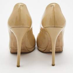 Jimmy Choo Beige Patent Leather Luna Peep Toe Pumps Size 39