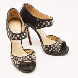 Pre Owned Jimmy Choo Black Studded Nubuck Leather Bonnie Back Zip Sandals Size 39