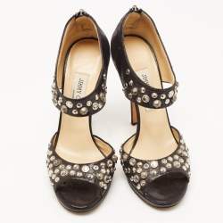 Pre Owned Jimmy Choo Black Studded Nubuck Leather Bonnie Back Zip Sandals Size 39