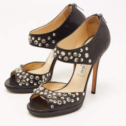 Pre Owned Jimmy Choo Black Studded Nubuck Leather Bonnie Back Zip Sandals Size 39