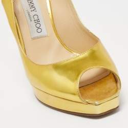 Pre Owned Jimmy Choo Gold Leather Nova Slingback Pumps Size 38