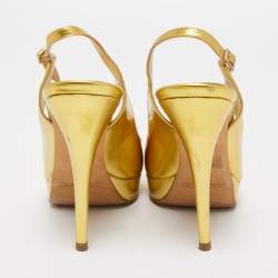 Pre Owned Jimmy Choo Gold Leather Nova Slingback Pumps Size 38