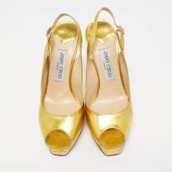 Pre Owned Jimmy Choo Gold Leather Nova Slingback Pumps Size 38