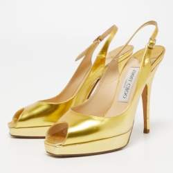 Pre Owned Jimmy Choo Gold Leather Nova Slingback Pumps Size 38