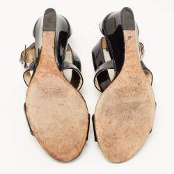 Jimmy Choo Black Patent Leather Cross Strap Slingback Sandals Size 35