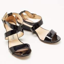 Jimmy Choo Black Patent Leather Cross Strap Slingback Sandals Size 35