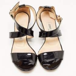 Jimmy Choo Black Patent Leather Cross Strap Slingback Sandals Size 35
