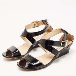 Jimmy Choo Black Patent Leather Cross Strap Slingback Sandals Size 35