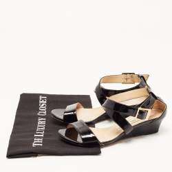 Jimmy Choo Black Patent Leather Cross Strap Slingback Sandals Size 35