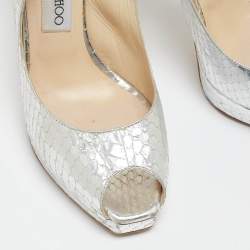 مملوكة مسبقًا Jimmy Choo Silver Python Embossed Leather Nova Slingback Sandals Size 38
