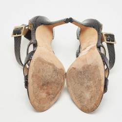 Jimmy Choo Black Python Leather Lottie Cross Strap Sandals Size 37