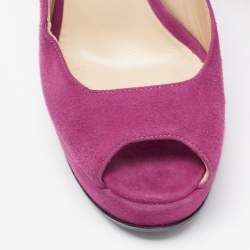 مملوكة مسبقًا Jimmy Choo Purple Suede Lexy Peep Toe Platform Slingback Sandals Size 36.5