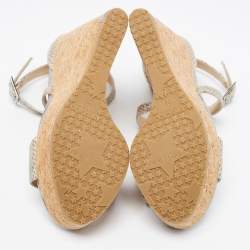 Pre Owned Jimmy Choo Metallic Snakeskin Wedge Ankle Strap Sandals Size 39