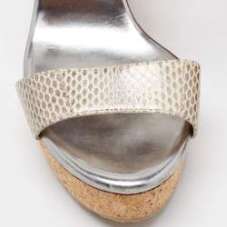 Pre Owned Jimmy Choo Metallic Snakeskin Wedge Ankle Strap Sandals Size 39