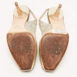 Pre Owned Jimmy Choo Gold/Silver Glitte Clue Slingback Sandals Size 37