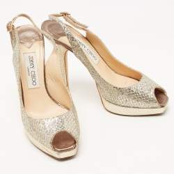 Pre Owned Jimmy Choo Gold/Silver Glitte Clue Slingback Sandals Size 37