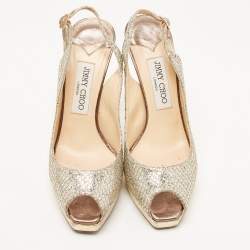 Pre Owned Jimmy Choo Gold/Silver Glitte Clue Slingback Sandals Size 37