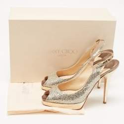 Pre Owned Jimmy Choo Gold/Silver Glitte Clue Slingback Sandals Size 37