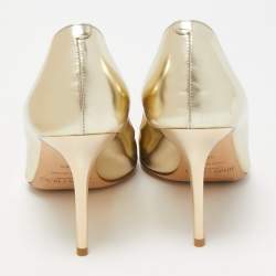 Pre Owned Jimmy Choo Gold Leather Evelyn Peep Toe Pumps Size 38.5