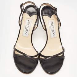 Pre Owned Jimmy Choo Black Leather Ankle Sandals Size 35.5
