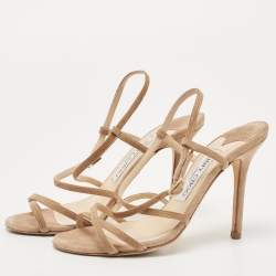 Pre Owned Jimmy Choo Beige Suede Ankle Strap Sandals Size 35