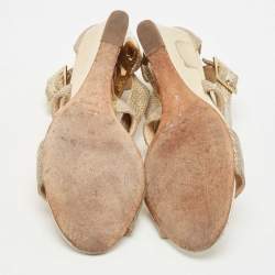 Pre Owned Jimmy Choo Gold Glitter Crisscross  Wedge Sandals Size 34