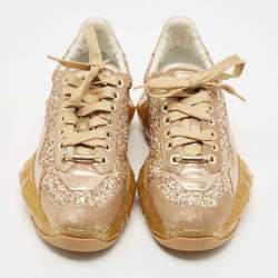 Pre Owned ijmmy Choo Metallic Leather and Coarse Glitter Diamond Sneakers Size 39