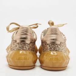 Pre Owned ijmmy Choo Metallic Leather and Coarse Glitter Diamond Sneakers Size 39