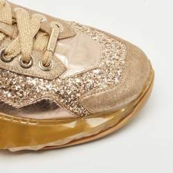 Pre Owned ijmmy Choo Metallic Leather and Coarse Glitter Diamond Sneakers Size 39