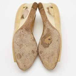 Pre Owned Jimmy Choo Beige Patent Leather Peep Toe Wedge Pumps Size 35