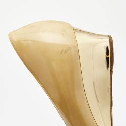 Pre Owned Jimmy Choo Beige Patent Leather Peep Toe Wedge Pumps Size 35