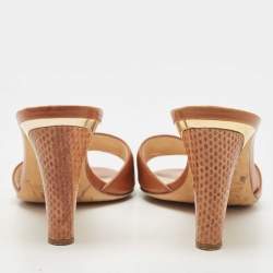 مملوكة مسبقًا Jimmy Choo Brown Snakeskin Embossed, and Leather Slides Size 38.5 