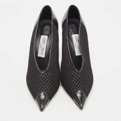مملوكة مسبقًا Jimmy Choo Black Leather and Mesh Nicole V Cut Pointed Toe Pumps Size 38