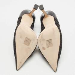 مملوكة مسبقًا Jimmy Choo Black Leather and Mesh Nicole V Cut Pointed Toe Pumps Size 38