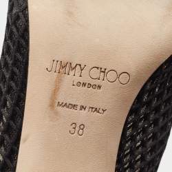 مملوكة مسبقًا Jimmy Choo Black Leather and Mesh Nicole V Cut Pointed Toe Pumps Size 38