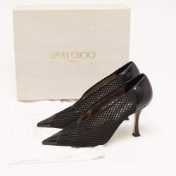 Pre Owned Jimmy Choo Black Leather and Mesh Pointed Toe Pumps Size 40