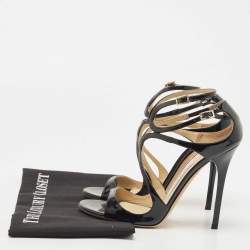 Pre Owned Jimmy Choo Black Patent Leather Lang Sandals Size 37.5