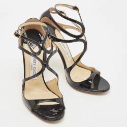 Pre Owned Jimmy Choo Black Patent Leather Lang Sandals Size 37.5