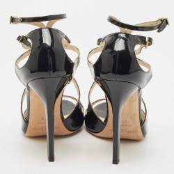 Pre Owned Jimmy Choo Black Patent Leather Lang Sandals Size 37.5