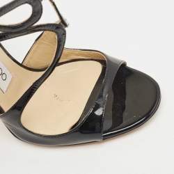 Pre Owned Jimmy Choo Black Patent Leather Lang Sandals Size 37.5