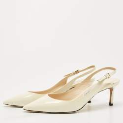 Pre Owned Jimmy Choo Cream Patent Leather Erin Slingback Pumps Size 39.5