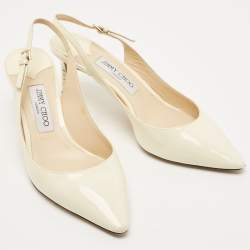 Pre Owned Jimmy Choo Cream Patent Leather Erin Slingback Pumps Size 39.5