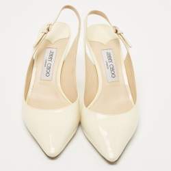 Pre Owned Jimmy Choo Cream Patent Leather Erin Slingback Pumps Size 39.5