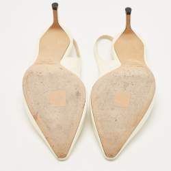 Pre Owned Jimmy Choo Cream Patent Leather Erin Slingback Pumps Size 39.5