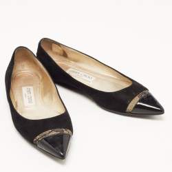 Jimmy Choo Black Suede and Patent Leather Ballet Flats Size 36.5